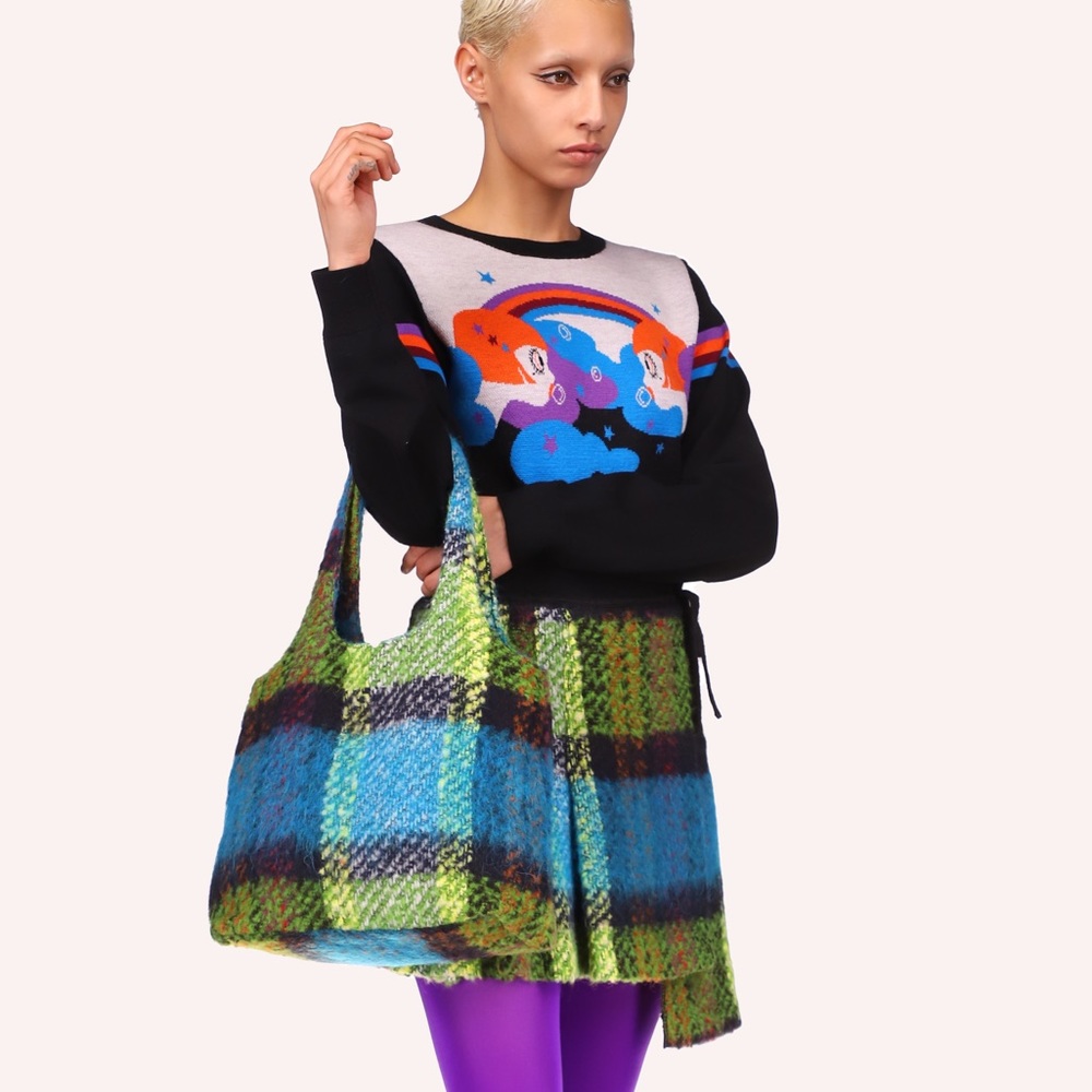 Anna Sui Plaid Tote Bag-Fern Multi